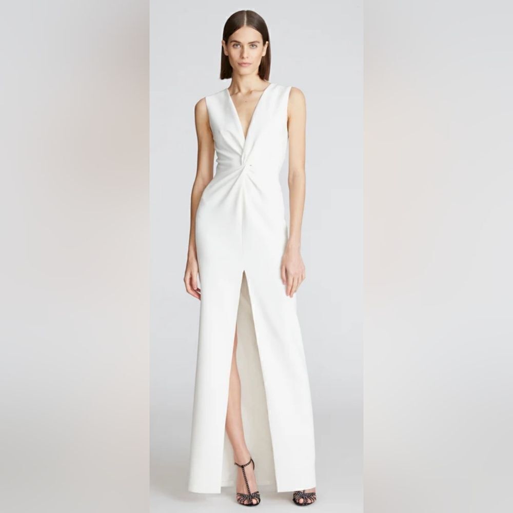 HALSTON Melanie Gown In Stretch Crepe NWT size 12 White